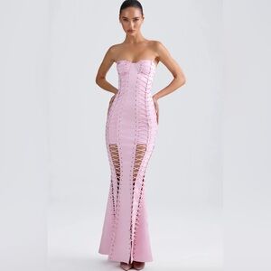 Oh Polly Elegant Pink Lace-Up Women's Dress